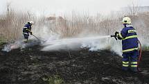 Požár suché trávy u Břvan