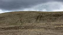 Díra v kopci Čičov, kde amatérští sběrači hledají aragonit.