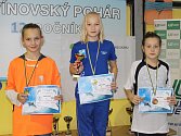 Jitka Hornofová (uprostřed) z Plavecké školy Louny ve své věkové kategorii v Litvínově vyhrála.
