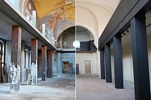 Žatecká synagoga před a po rekonstrukci