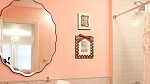 I romanticky laděná koupelna snese kulaté zrcadlo.