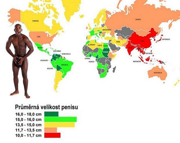 Mapa světa, která ukazuje, kde jsou muži obdařeni a kde si z nich příroda vystřelila