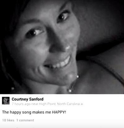 Courtney Sanford měla smrtelnou nehodu pár vteřin po té, co na Facebooku zveřejnila tuto svou fotografii s textem, ve kterém stálo něco ve smyslu, že ji hit Pharrella Williamse Happy dělá šťastnou - happy.