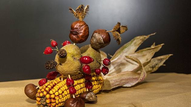Kaštaňák 2019 - kukuřičný klas, brambory, šípky, bukvice, kaštany, olšové šišky