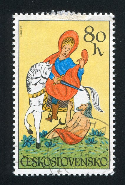 Sv. Martin - malba na skle. Československá známka z roku 1972