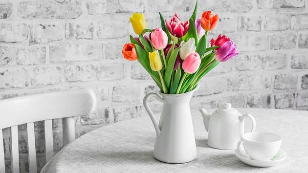 Čajová konvice se proměnila ve vázu na tulipány.