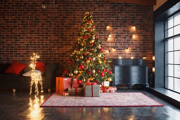 vánoční stromeček, dárky, červená, zlatá