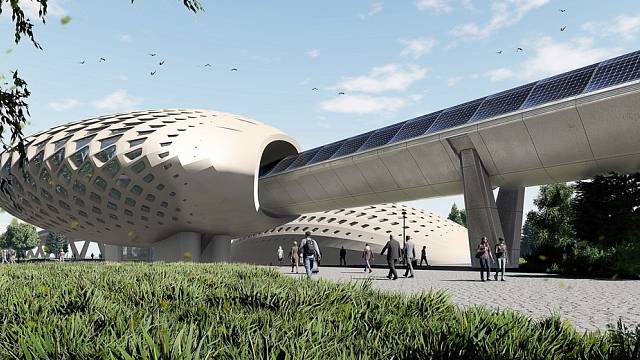 Jeden z návrhů terminálu hyperloopu