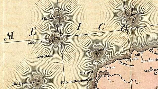 Stará mapa zobrazující mexický fantomový ostrov Bermeja