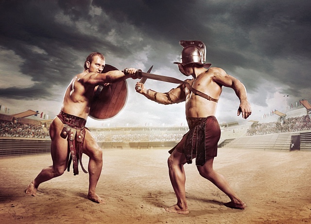 Gladiátoři bojující v aréně Kolosea