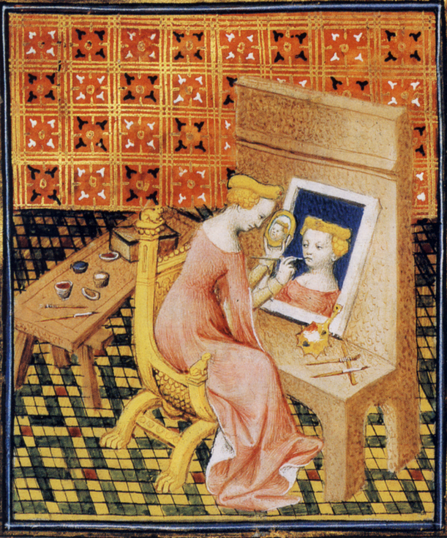 Selfie? Středověký autoportrét nepochybně krásné ženy.
