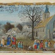 Simon Bening Flemish, Vesničané jdou do kostela