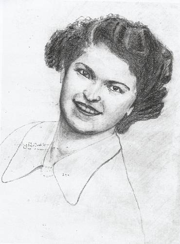 Portrét budoucí manželky Růženy nakreslený Ladislavem Bartůňkem v pracovním táboře