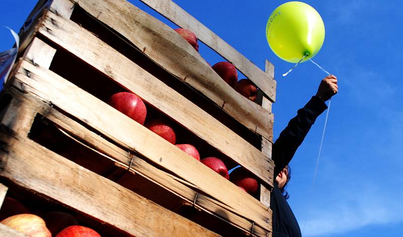 Mostečané zaplnili park u sportovní haly při moštobraní. Stály tam fronty