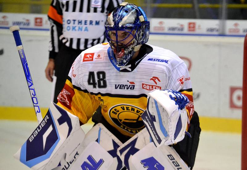 Nováček v litvínovské brance a reprezentační brankář Matej Tomek.