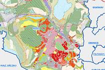 Výkres návrhu nového územního plánu města Most. Zastupitelstvo ho schválilo 15. prosince.