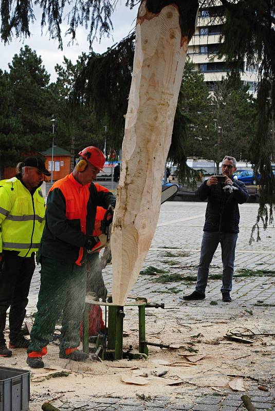 Na mosteckém 1. náměstí už stojí vánoční strom.