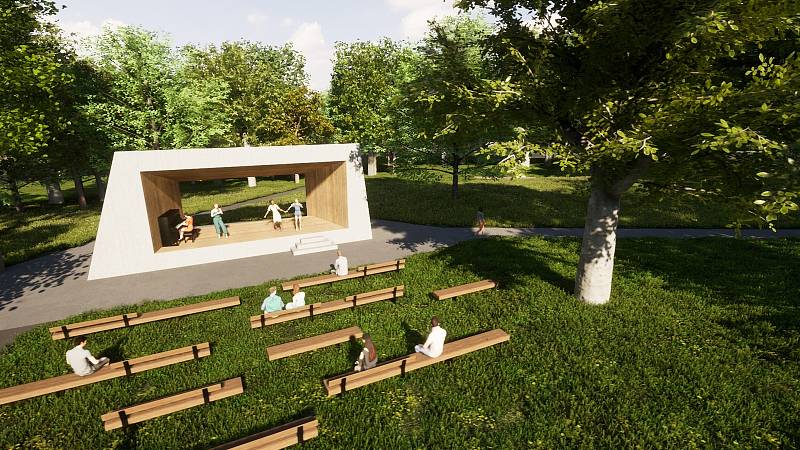 Vizualizace budoucí podoby parku Střed v Mostě.