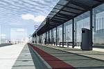 Vizualizace autobusového nádraží po rozšíření a modernizaci současného městského terminálu u železniční stanice Most.