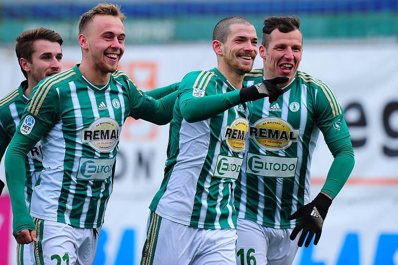 Fotbalové utkání HET ligy mezi celky Bohemians Praha 1905 a FK Teplice 18. března v Praze. David Bartek se raduje z branky.