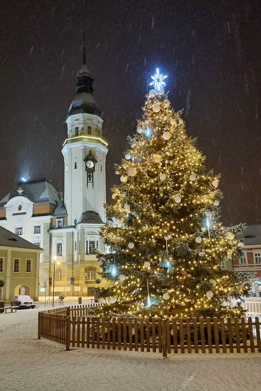 Vánoční strom na Mírovém náměstí v Bílině