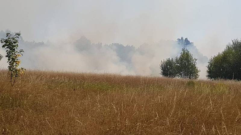 Požár louky nedaleko Přítkova.