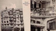 Hotel Imperátor v Trnovanech na historických pohlednicích v době své největší slávy.