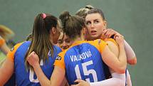Olomouc (modré dresy) ve finále Českého poháru žen porazila v Teplicích Liberec 3:1.