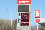 Benzina Dubská. Nafta 52.30 a Natural 47.90 korun. Ceny pohonných hmot v Teplicích, dopoledne 11. 3. 2022