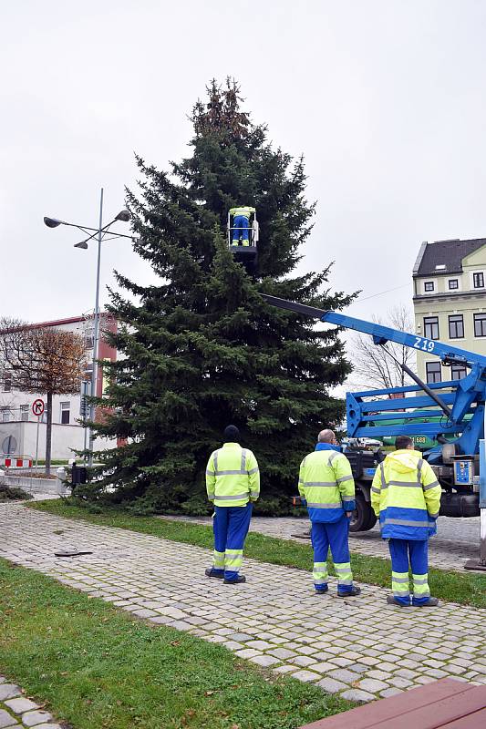 Ve středu 11. listopadu přivezli do Teplic největší ze sedmi vánočních stromů, které budou letos svítit v různých čtvrtích lázeňského města.