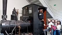 V parní lokomotivě při návštěvě Národního technického muzea v Praze
