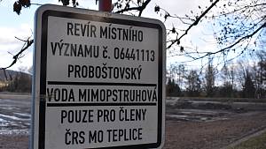 Rybník v Proboštově, okres Teplice, 3. ledna 2022. Připraven k odbahnění.