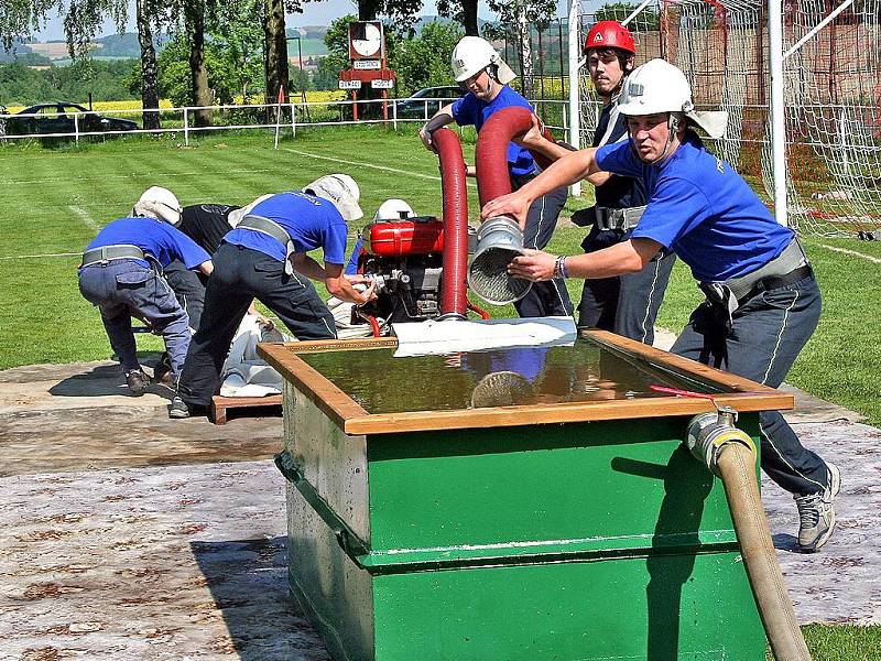 Členové  obnoveného sportovního družstva trhanovských hasičů na soutěži v Postřekově v roce 2008. Foto: Roman Votava