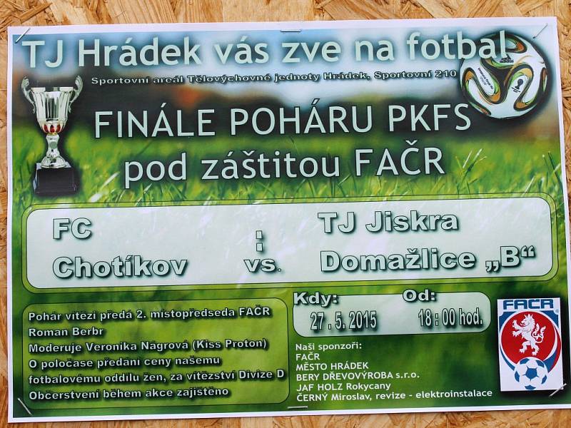 Stadion v Hrádku u Rokycan hostil finále Poháru PKFS mezi Chotíkovem a rezervou Domažlic.