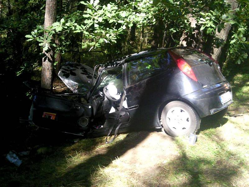 Řidiče Fiatu Punto z Dobřan zastavil u Mířkova strom. Byl vrtulníkem transportován do nemocnice v Plzni.