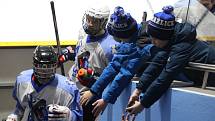 HC Domažlice (v bílém) - HC Stadion Cheb (v modrém) 4:6 (2:2, 1:3, 1:1).