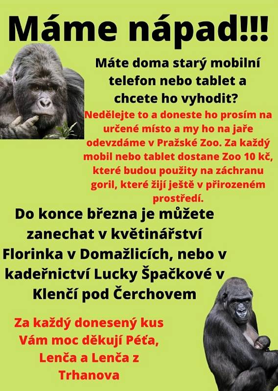 Plakát s informacemi k akci na pomoc gorilám.
