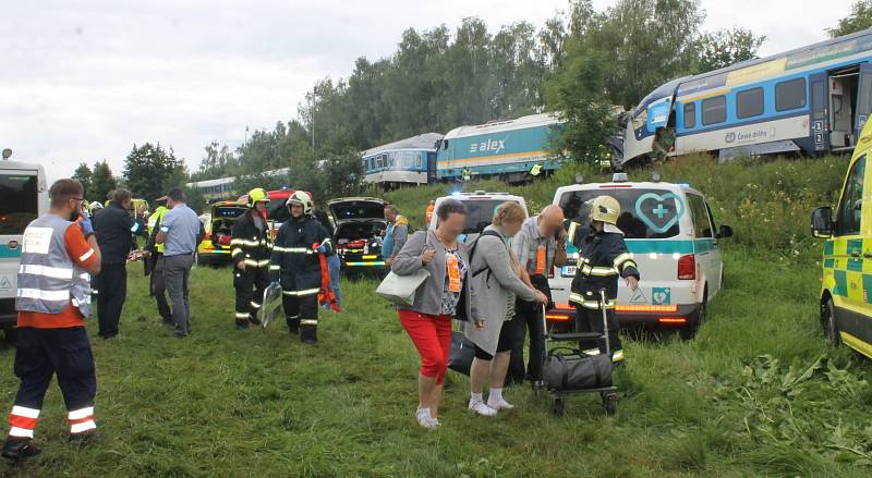 Srážka dvou vlaků u Milavčí na Domažlicku, ke které došlo 4. srpna 2021 v 8:06.