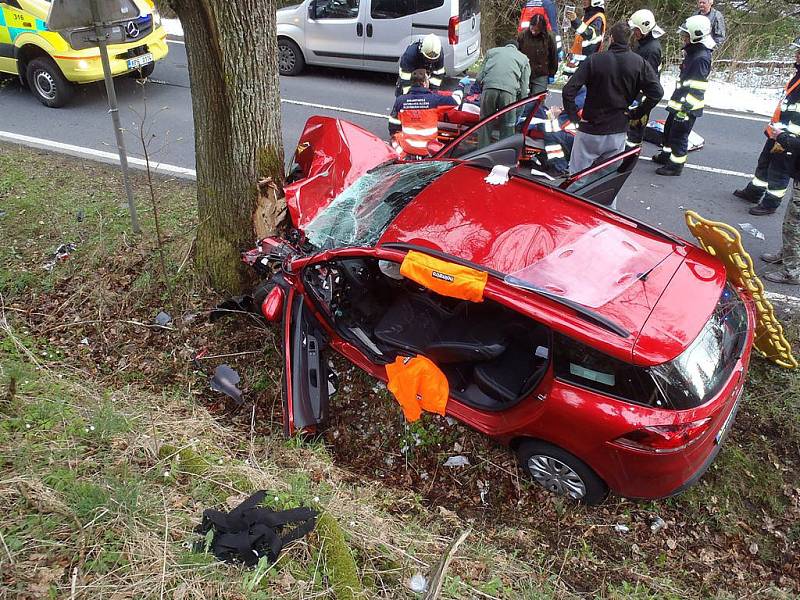 Nehoda, při které u Lískové nabouralo auto do stromu