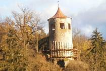 Zajištění věže v zámeckém parku v Horšovském Týně.