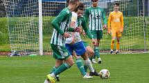 FORTUNA ČFL, skupina A (26. kolo): TJ Jiskra Domažlice (na snímku fotbalisté v bílomodrých dresech) - Sokol Hostouň 3:2.