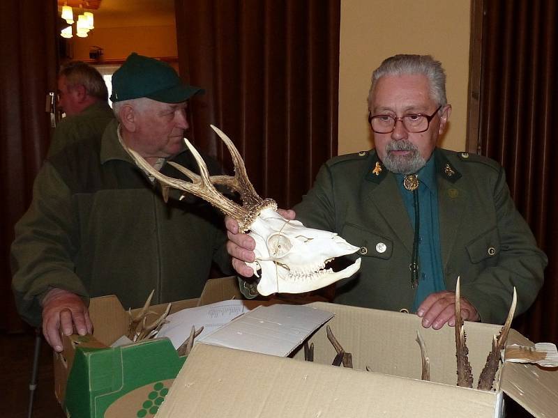 Z přípravy výstavy Myslivost a příroda a hodnocení trofejí.