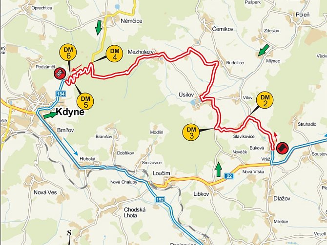 Mapka rychlostní zkoušky Bukov - Kdyně.