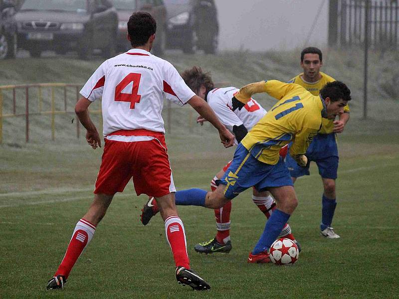 Z utkání fotbalistů Spartak První Chodská Klenčí a Sokol Blížejov.