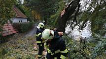 Důsledky silného větru řešili i dobrovolní hasiči z Chocomyšle a Únějovice. V Únějovicích spadla zlomená vrba na zeď bývalého mlýna a zablokovala cestu.