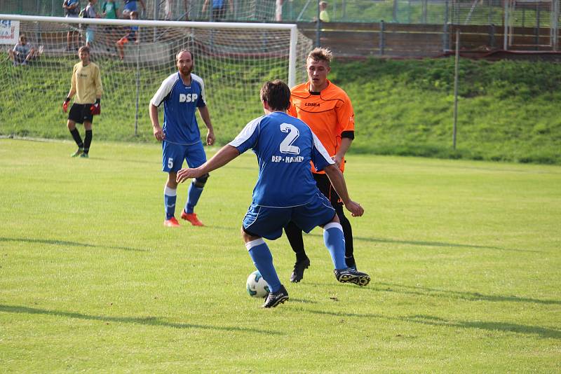 Jedenáctigólová demolice Chodova B (oranžové fresy) v Mrákově s místní rezervou (modré dresy).