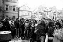 Demonstrace na domažlickém náměstí v listopadových v týdnu od 22. listopadu 1989.