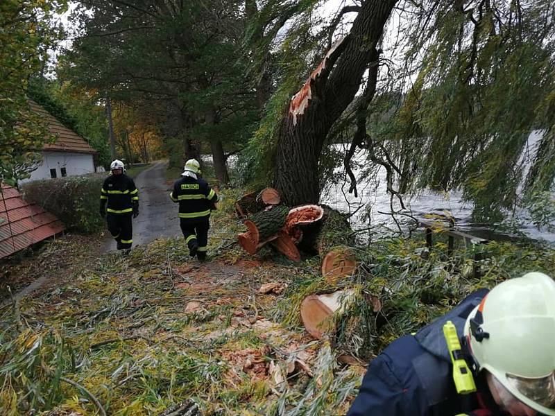 Důsledky silného větru řešili i dobrovolní hasiči z Chocomyšle a Únějovice. V Únějovicích spadla zlomená vrba na zeď bývalého mlýna a zablokovala cestu.