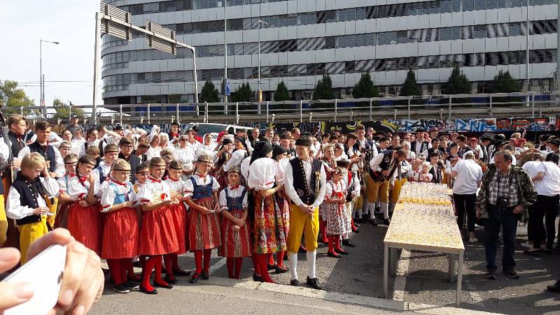 Chodský soubor Mrákov a Dětský soubor Mráček z Mrákova vystupovaly na akci Dožínky na Letné.