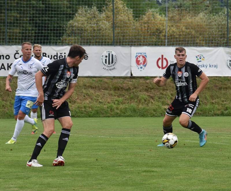 3. kolo FORTUNA ČFL A: Dynamo České Budějovice B - TJ Jiskra Domažlice (hráči v bílých dresech) 0:1 (0:1).